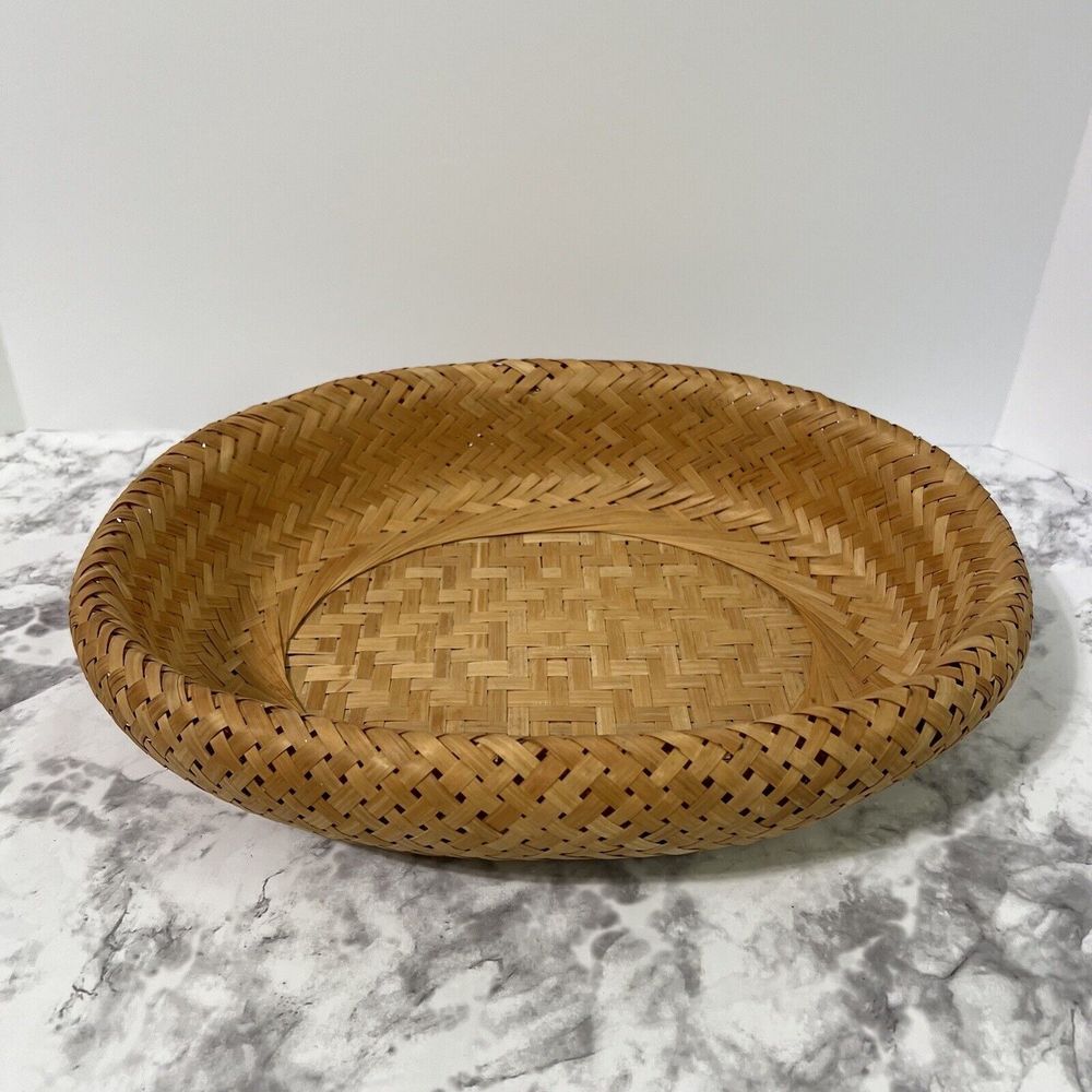 Bambu Double Wall Organic Bamboo Basket Oval Handmade Brown
